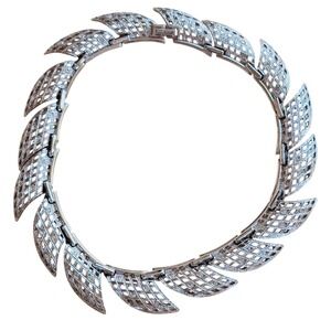 VTG Nina Ricci signed necklace Silver Jeweled chunky collar elegant France 16"